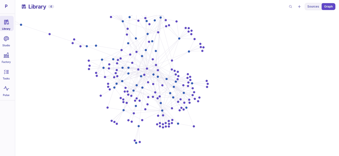 Library in Majordomo: the knowledge graph of an indexed repository — hundreds of symbols and files as connected nodes.